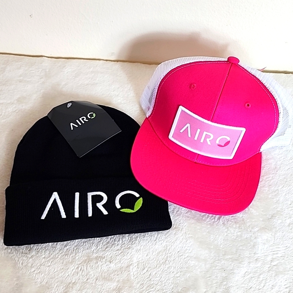 Airo Black Beanie & Pink & White Trucker Hat Bundle